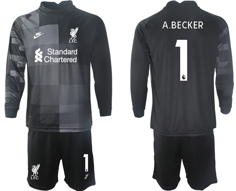 Men 2021-2022 Club Liverpool black goalkeeper Long Sleeve #1 Soccer Jersey->liverpool jersey->Soccer Club Jersey